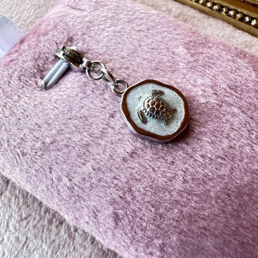 Sea Turtle Charm Pendant Stainless Steel With Lobster Claw Clasp & White Epoxy - Picture 7 of 12